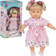 Boneca Bebê Vestido 50cm Com Cabelo Acessórios Vinil Menina 