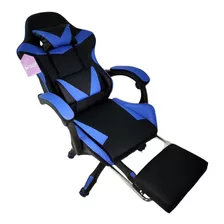 Sillas Gamer Negro Con Azul Ergonómica Con Reposa Pies 1g