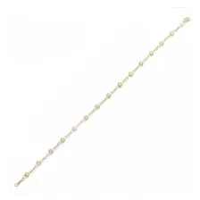 Pulseira Portuguesa Com Zircônias Brancas 13cm Ouro 18k