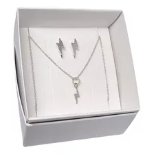 Conjunto Cadena Forcet Con Dije Rayo Y Aros Rayo Plata 925