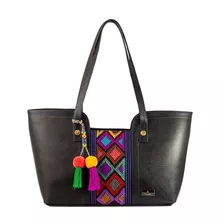 Bolsa Dama Curpiel Telar Artesanal Tejido Bolso Mujer Moda Color Negro Diseño De La Tela Mazatlán Rombos