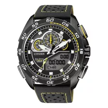 Reloj Citizen Promaster Eco Drive Solar Anadigi Para Hombre, Correa, Color Negro/amarillo, Color De Bisel Negro, Color De Fondo Negro