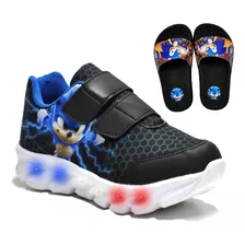 Tênis Masculino Infantil Sonic Led Luzinha + Chinelo Slide