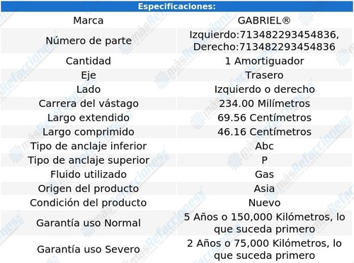 Amortiguador Gas Tra Volkswagen Crossfox 05-13 Gabriel Foto 2