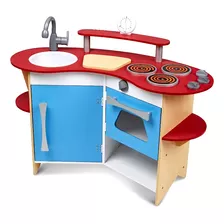 Cocina De Madera Para Niños M&d Juguete Didactico Color Rojo Con Azul