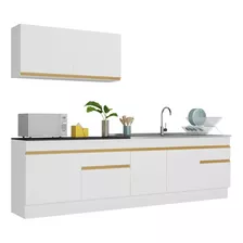 Armário De Cozinha Compacta 270cm Veneza Multimóveis V2111 Cor Branco/dourado