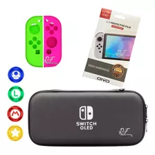 Case Estojo Nintendo Switch Oled + Pelicula Vidro + 4 Grip 