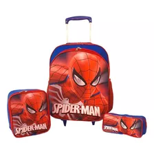 Kit Mochila Escolar De Rodinhas Infantil Homem Aranha Tam G