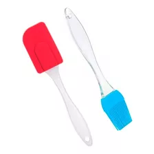 Kit Espatula E Pincel Silicone Culinário Cabo Acrílico Bolo