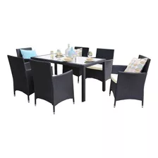 Comedor Para Exteriores De 6 Sillas Mimbre Negro Sintetico