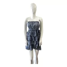 Benetton Vestido Strapless Talla Small Azul Floreado