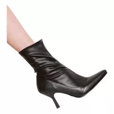 Botas Zapatos Elastizadas Mujer Taco Fino Negras Engomadas