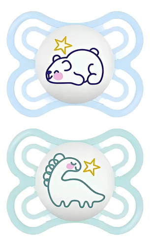 Kit 2 Chupetas Mam Perfect Night 0-6 Meses Brilha No Escuro Azul