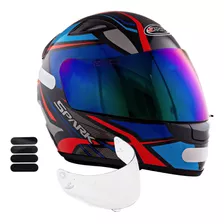 Capacete Masculino Ebf Azul + Viseira Camaleão Adesivo Preto