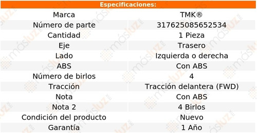 1- Maza Trasera Izq/der Con Abs Contour V6 2.5l 95/00 Tmk Foto 2