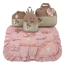 Kit Saída Baby + Bolsa Maternidade 3 Peças Urso Luxo Nude