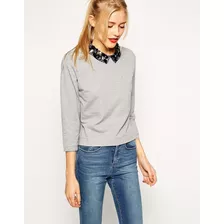 Asos Sweater Delgado Con Pedrería Grande Cuello Gris