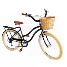 Bicicleta Aro 26 Retrô Com Vime Pneus Creme 6 Marchas