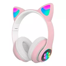 Auricular Bluetooth Gato Plegable Con Luces Led Rosado 