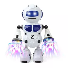 Robô Dançarino Gira 360º Dança Brinquedo Com Luz Som Musical Cor Branco Com Azul
