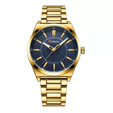 Relógio Masculino Curren Dourado Casual Luxo Analógico Inox Cor Do Fundo Azul-escuro