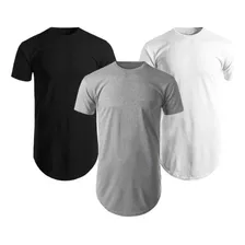 Kit C/3 Un Camisas Blusas Masculinas Longline Plus Size