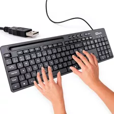 Teclado Usb Com Suporte Para Celular Cor De Teclado Preto Idioma Português Brasil