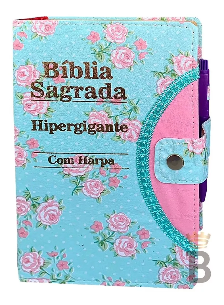 Bíblia Sagrada Hipergigante Botão Verde - C/ Harpa E Caneta