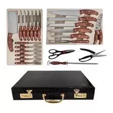 Kit Churrasco Ou Cozinha C/ Maleta Couro 25pcs Design Alemão