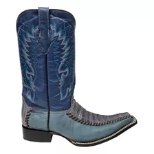 Botas Piel Avestruz Y Cocodrilo Tejidas Azul Mezclilla