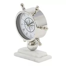 Deco 79 43508 Reloj De Mesa Con Ruedas De Acero Inoxidable Y