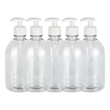 5 Frascos Pet 500ml Com Válvula Pump Para Cremes Sabonetes