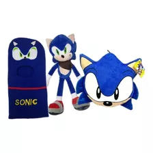 Set X3 Cojin + Muñeco Sonic Peluche 42cm + Gorro Pasamontaña