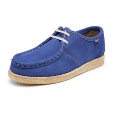 Sapato London Azul Bic London Style Original Couro Camurça