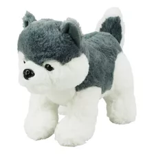 Cachorro Husky Levantando De Pelúcia Presente Fofinho 20 Cm Cor Cinza