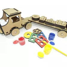 Brinquedo Caminhão Montessori Figuras Geométricas P/ Pintar