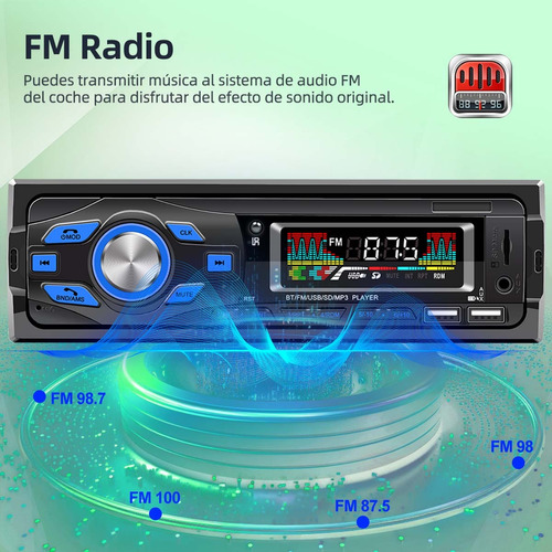 Auto Estreo Coche Reproductor Mp3 Radio With Bt Aux Usb Fm Foto 7