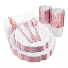 Platos Desechables Navideños Oro Rosa 125 Piezas Plastico