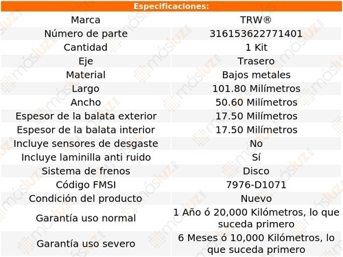 Balatas Bajos Metales Traseras Ford Freestyle 05/07 Trw Foto 2