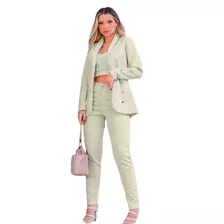 Conjunto Feminino Max Blazer Longo Botões Cropped E Calça