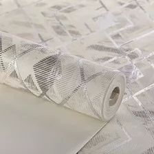 Papel De Parede Geométrico Cinza Prata 3d Vinílico Lavável