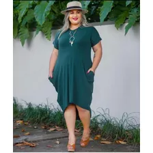 Vestido Saruel Mullet Midi Manga Curta E Bolso Plus Size