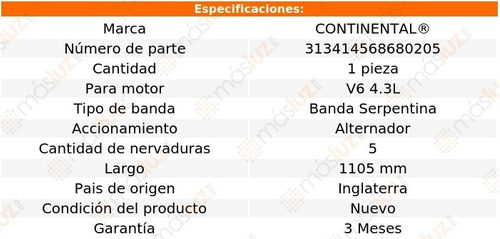 Banda 1105 Mm Acc Monte Carlo V6 4.3l 85/88 Alternador Foto 5