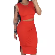 Roupas Femininas Conjunto Saia Midi Com Fenda E Cropped