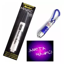 Caneta Magica Com Tinta Luz Negra Com Lanterna Uv Led