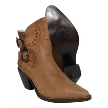 Bota Feminina Cano Curto Goyazes Bico Fino Marrom Couro 