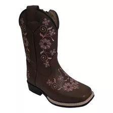 Bota Infantil Mexicana Feminina Café Bordado De Flor Rosa