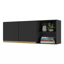 Armário De Cozinha Aéreo 150cm 2p Veneza Multimóveis V3741 Cor Preto/dourado