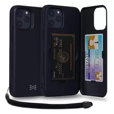 Funda Para iPhone 12 Pro Max, Negro/tarjetero/correa