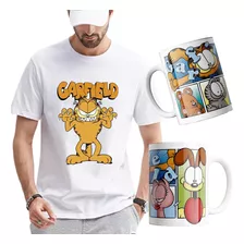 Playera Garfield Para Hombre Kit Con Taza Garfield Sublimada